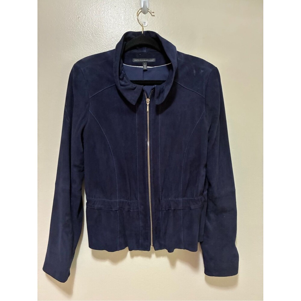 White House Black Market Navy Suede Zip-Front Jacket size large